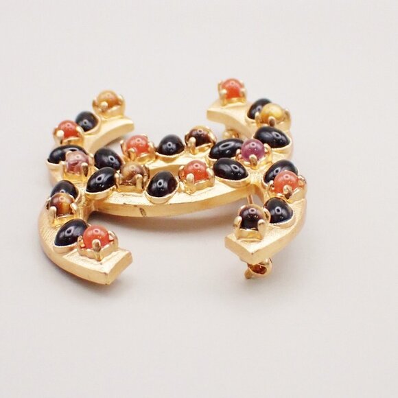 CHANEL CC Logo Color Stone Pin Brooch 01A Gold GHW France - Picture 3 of 5